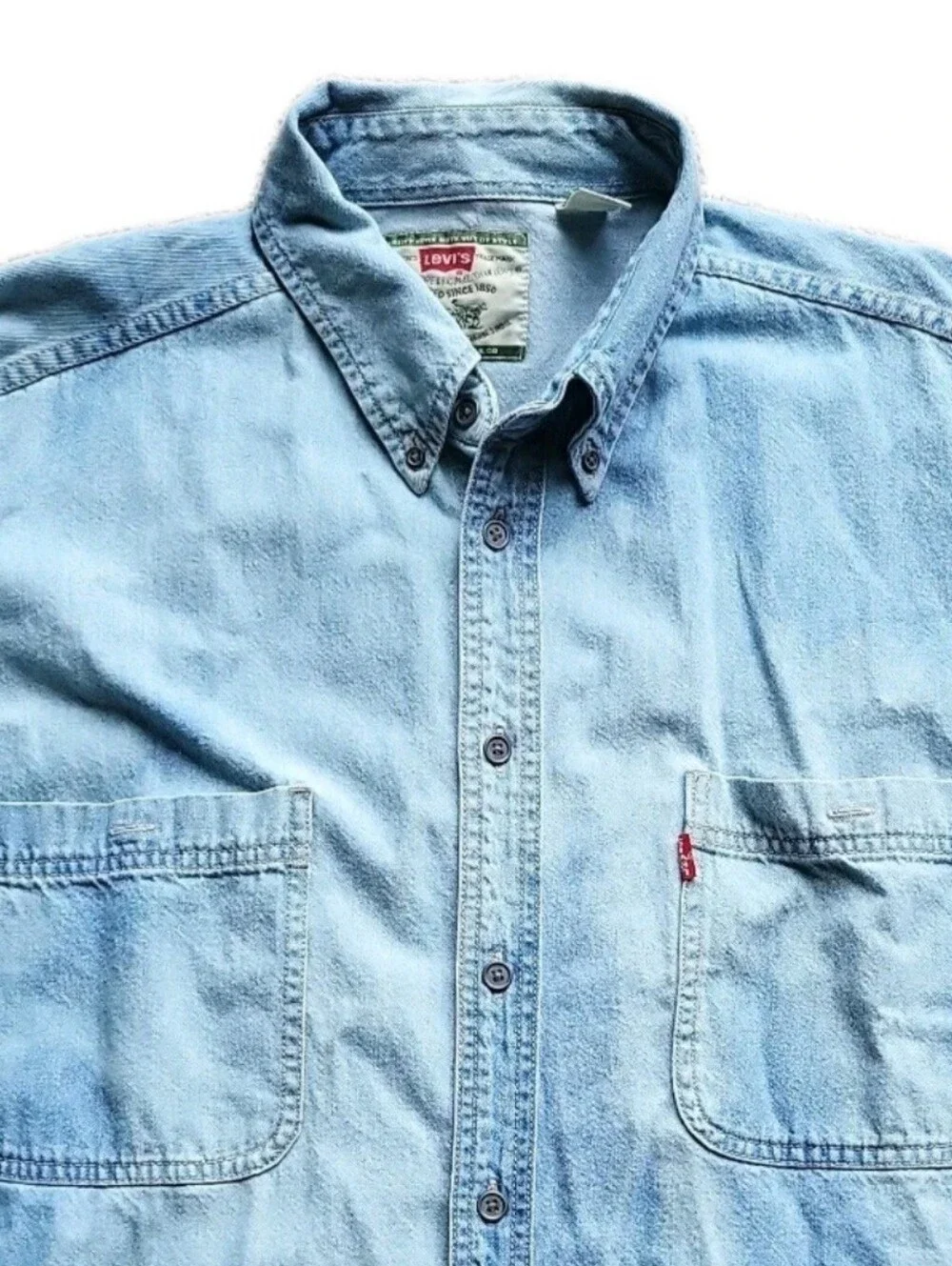 Levi's Shirt Mens XL Blue Denim Light Washed Cotton Button-Down Western Work